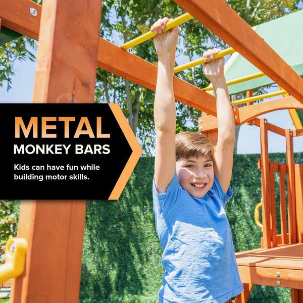 SPORTSPOWER Olympia Wood Swing Set with Slide and Monkey
