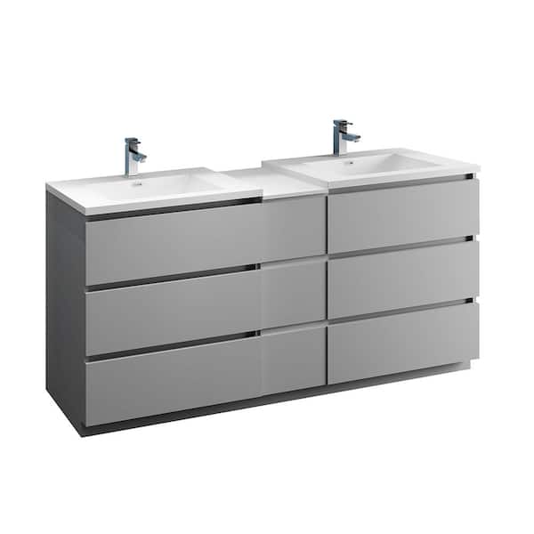 Fresca Lazzaro 72 in. Modern Double Bathroom Vanity in Gray with Vanity Top in White with White Basins
