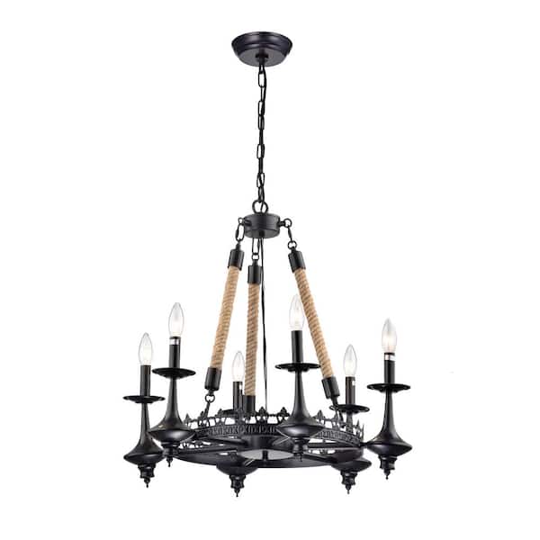Thiesi 6-Light Candle Style Black Chandelier with No Bulbs Included for Dining/Living Room