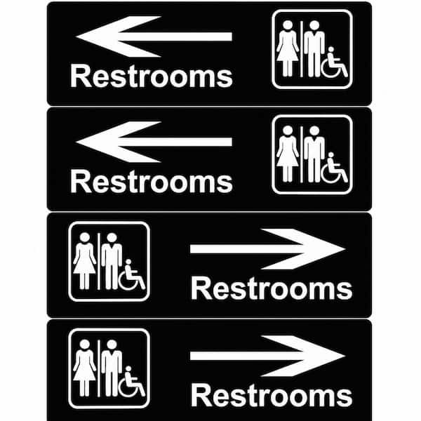 4 Pack Acrylic Restroom Arrow Sign Black White Unisex Bathroom Directional Wall Mount for Home Business