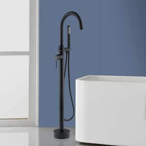 44 7/8-in High Arch Single Handle Freestanding Tub Faucet Bathtub Filter with Handheld Shower in Matte Black
