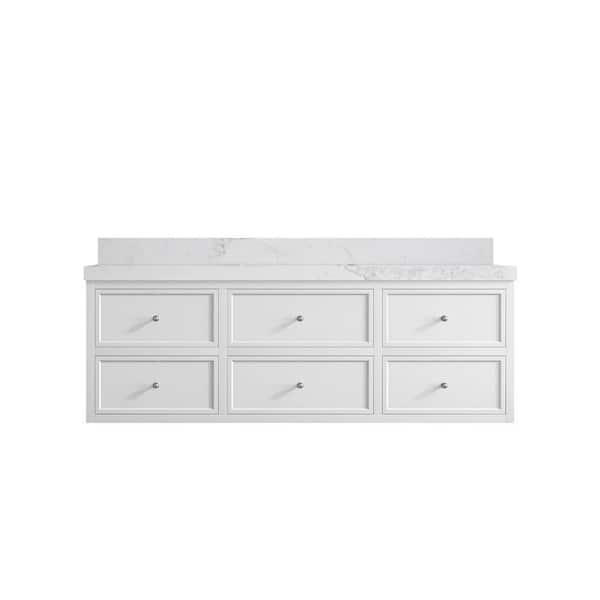 Willow Collections Roswell Floating 60 in. Single Sink Freestanding White Bath Vanity with Calacatta Nuvo Qt. Top Unassembled
