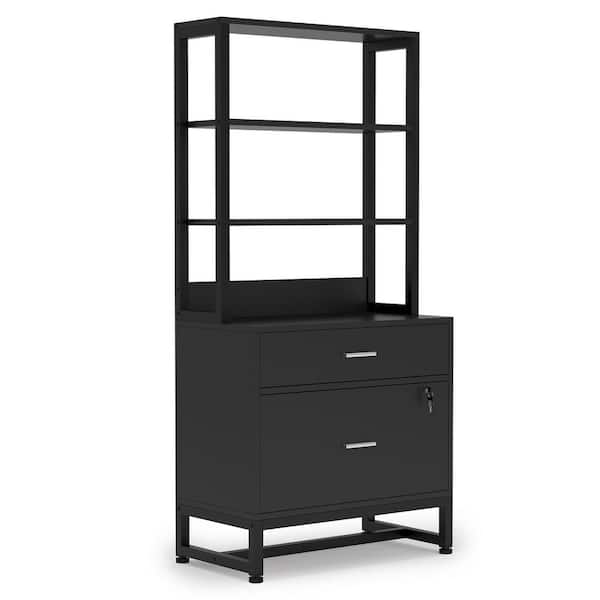 TRIBESIGNS WAY TO ORIGIN Cindy Black Vertical File Cabinet with Shelves, Stander Drawer and File Drawer
