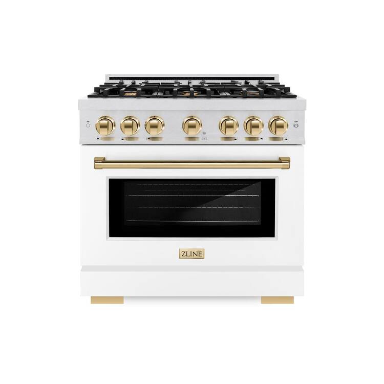 ZLINE Kitchen and Bath Select 36 in. 6-Burner Dual Fuel Range w/ Convection Oven in Fingerprint Resistant Stainless Steel, Matte White and Gold