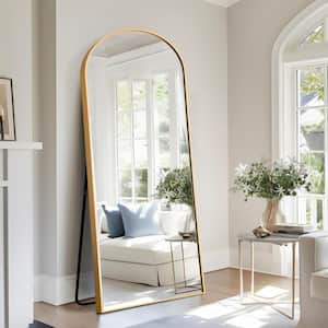 71 in. x 31.5 in. Modern Arch Metal Framed Gold Full-Length Floor Standing Mirror