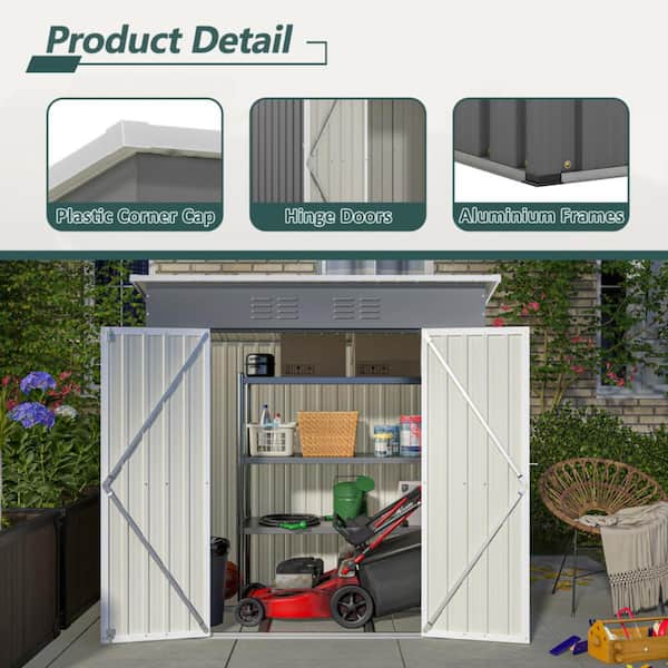 SUNRINX 6.0 ft. L x 3.9 ft. W Gray Outdoor Metal Storage Shed with