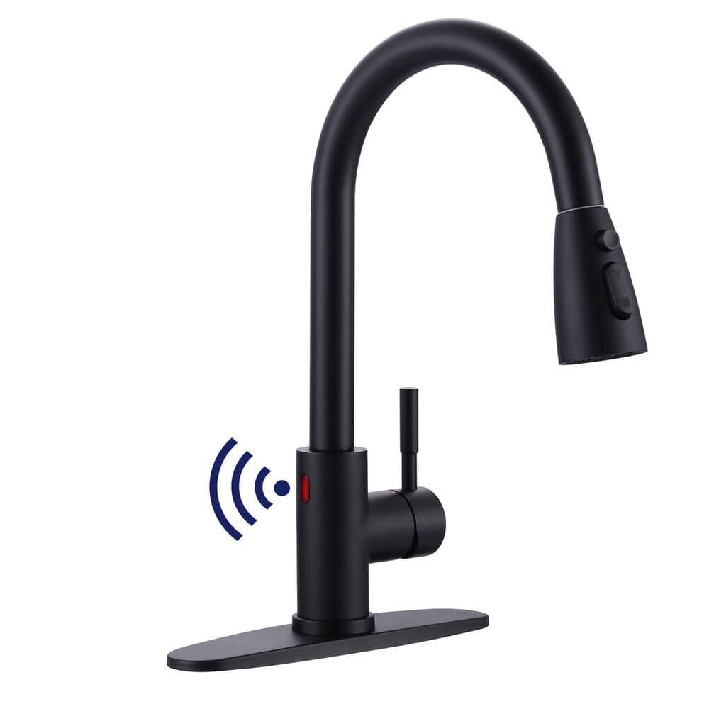 Matte Black Touchless Pull-Down Kitchen Faucet with Spray