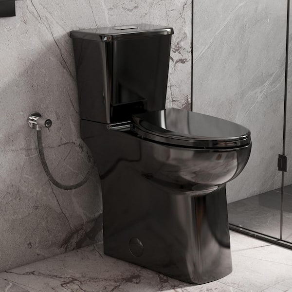 21 in. Tall Toilet, Black Two-Piece High Toilet, Skirted and Elongated Bowl, 1.1/1.28 GPF Dual Flush, 12 in. Rough-in