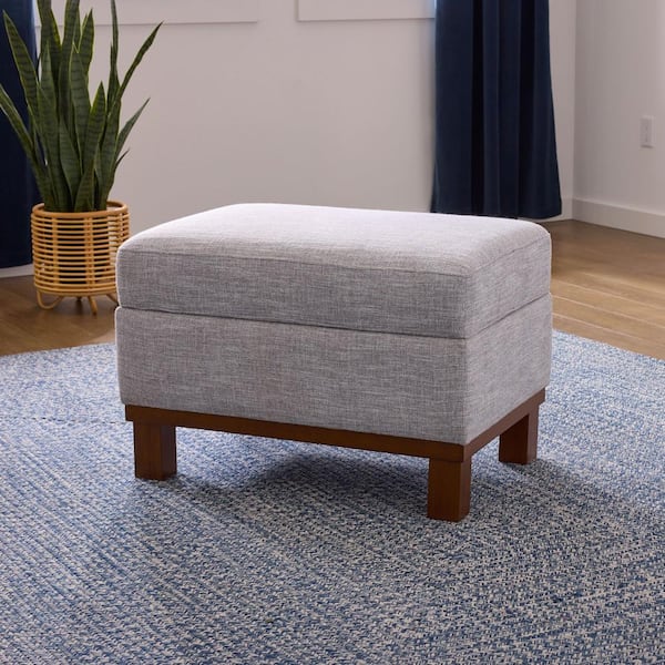 Brookside Kay Light Gray Polyester Rectangle Storage Ottoman with Wood Base