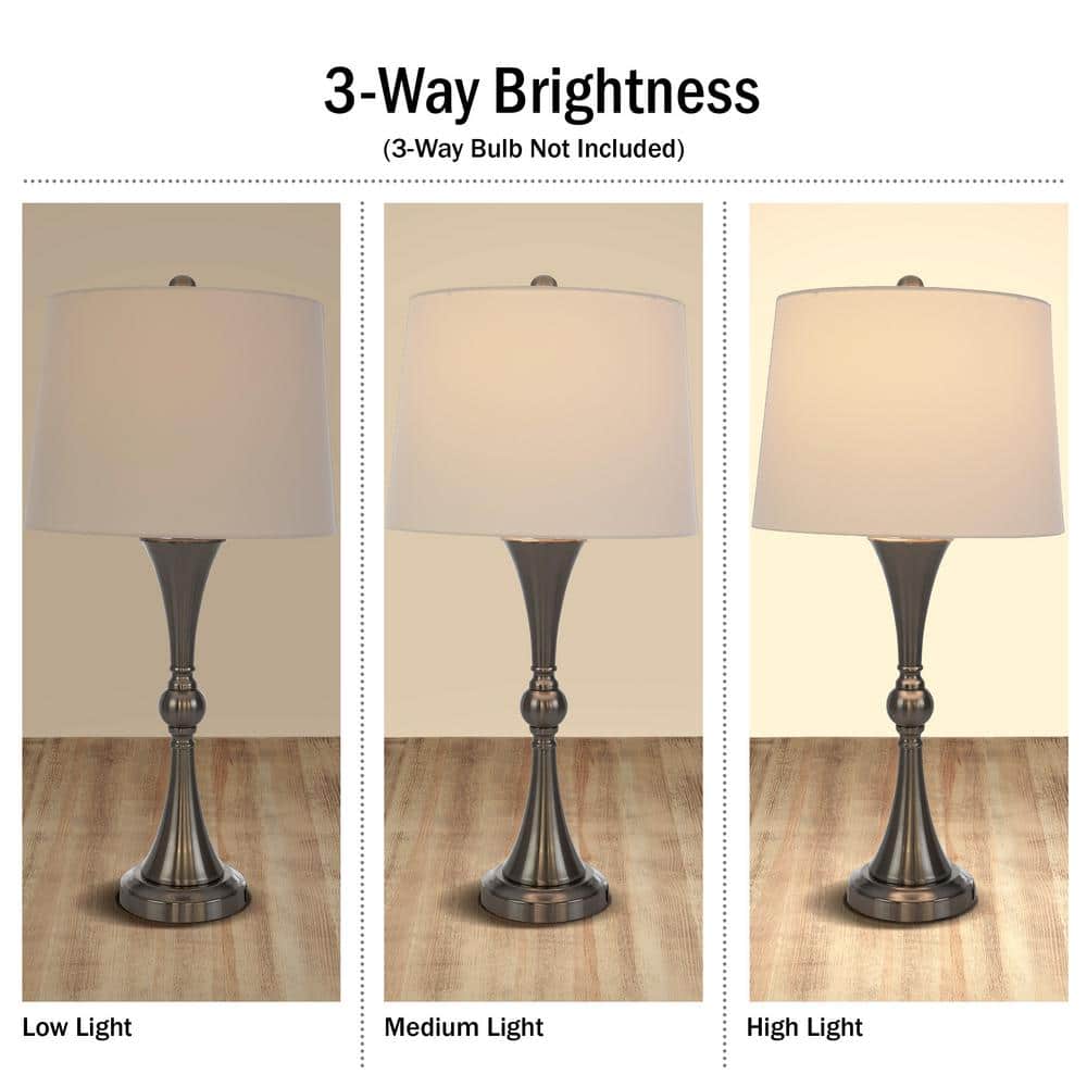 Silver Touch Control Table Lamps with USB Ports, Set of 2