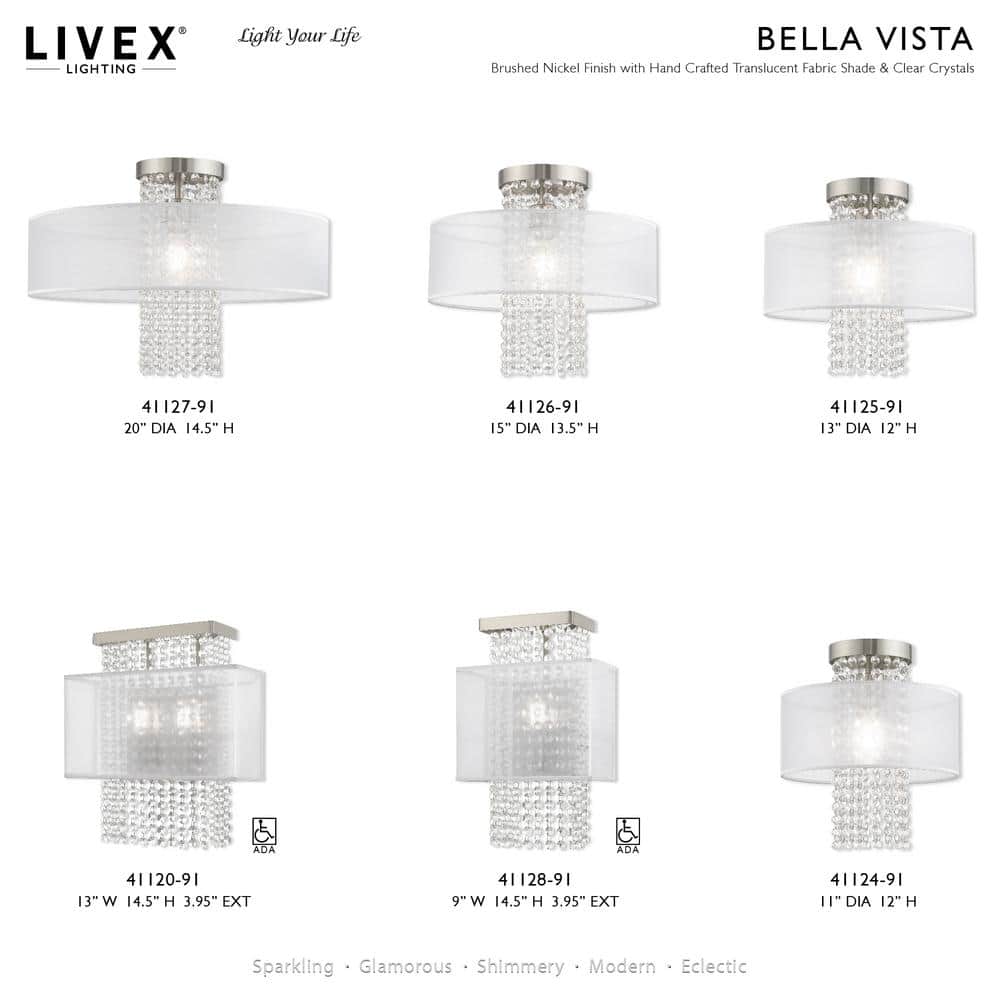 Bella Vista Brushed Nickel 1-Light Crystal Pendant Chandelier