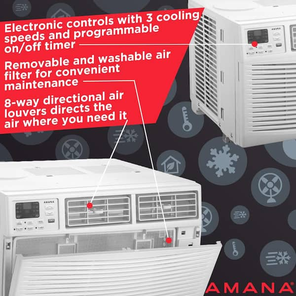 Amana 8,500 BTU Portable Air Conditioner Cools 450 Sq. Ft. with Heater in  White AMAP14HAW - The Home Depot