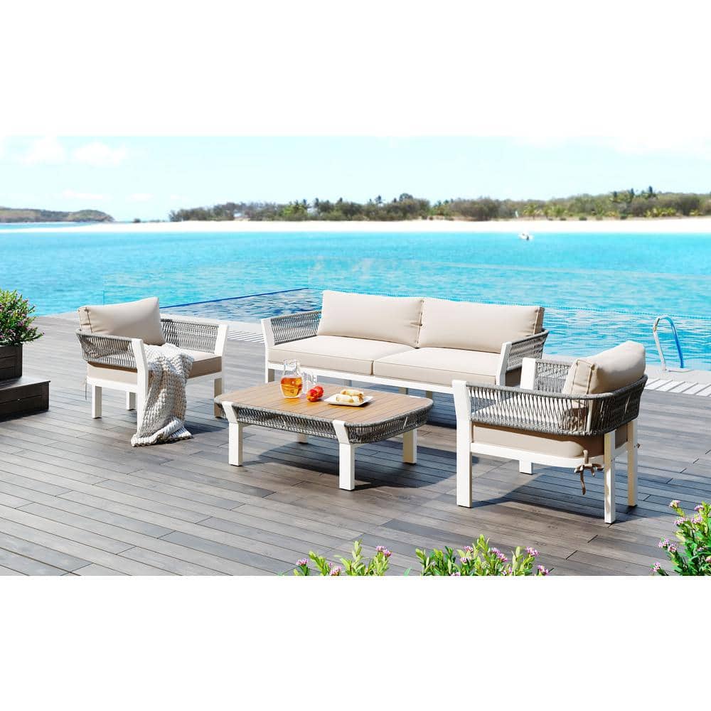 Modern 5-Piece Multi-Functional Metal Outdoor Patio Conversation Set with B