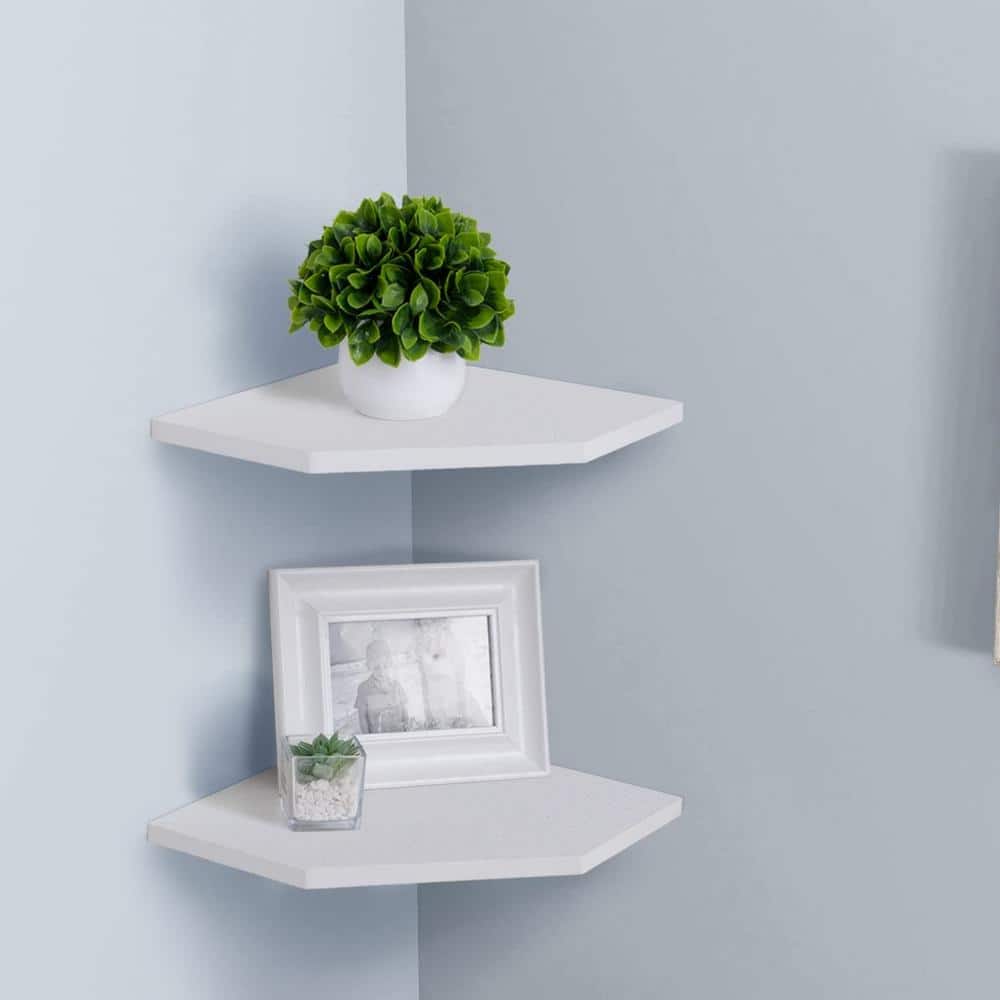 White Wood Corner Floating Shelves Set of 4