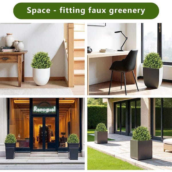 18 in. Green Outdoor Artificial Boxwood Shrub Set Artificial Plant