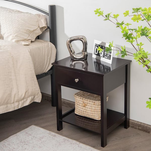 Costway 1-Drawer Brown Nightstand Wooden Bedside Sofa Side Table 23 in. x 19 in. x 16 in.