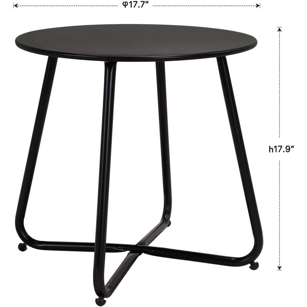 Black Round Metal Outdoor End Table with Adjustable Feet