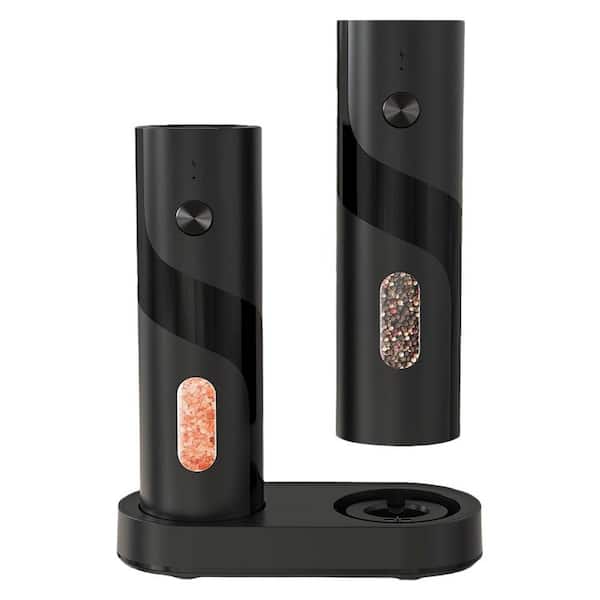 Rechargeable Electric Salt and Pepper Grinder Set with Charging Base, Adjustable Coarseness, Large Capacity, LED Light