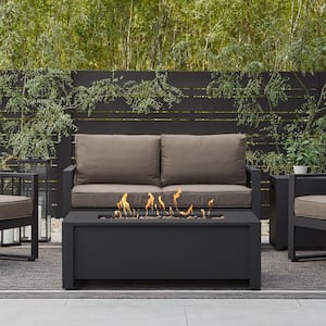 Keenan 42 in. L x 24 in. W Outdoor Aluminum Propane Fire Table with Protective Cover in Black