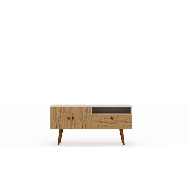 Luxor Montauk 54 in. Off-White and Nature Particle Board TV Stand Fits TVs Up to 50 in. with Storage Doors