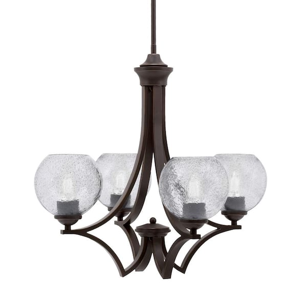 Unbranded Clevelend 4-Light Dark Granite Round Chandelier with 5.75 in. Smoke Bubble Glass Shades, No bulbs included