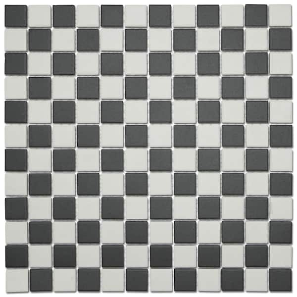 Gotham 1 in. Square Black and White Checkerboard 12 in. x 12 in. Porcelain Floor and Wall Mosaic Tile(9.8 sq. ft. /Case)