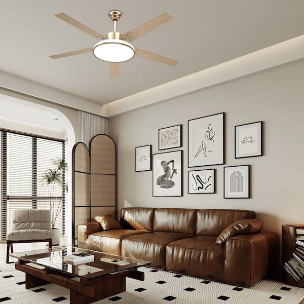 OUKANING 52 in. Indoor Gold Modern 6-Speed Ceiling Fan with