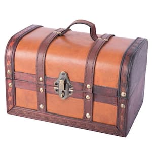 8.5 in. x 5.5 in. x 5.5 in. Wood Faux Leather Decorative Faux Leather Treasure Box