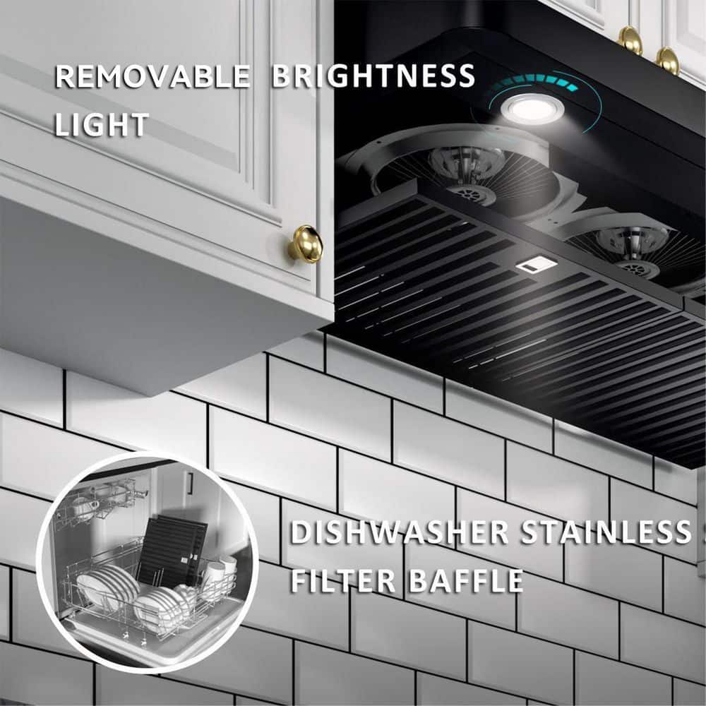 30" Black Stainless Steel Under Cabinet Range Hood with Gesture Control