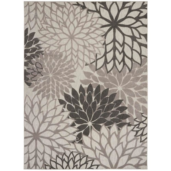 Aloha Gray 8 ft. x 11 ft. Floral Modern Indoor/Outdoor Patio Area Rug
