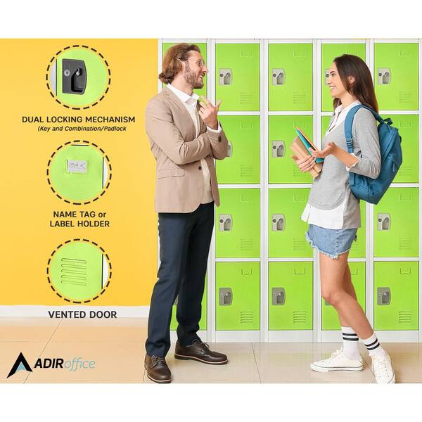 AdirOffice - 629-Series 72 in. H 4-Tier Steel Key Lock 4-Shelf Storage Locker Free Standing Cabinets in Green (4-Pack)