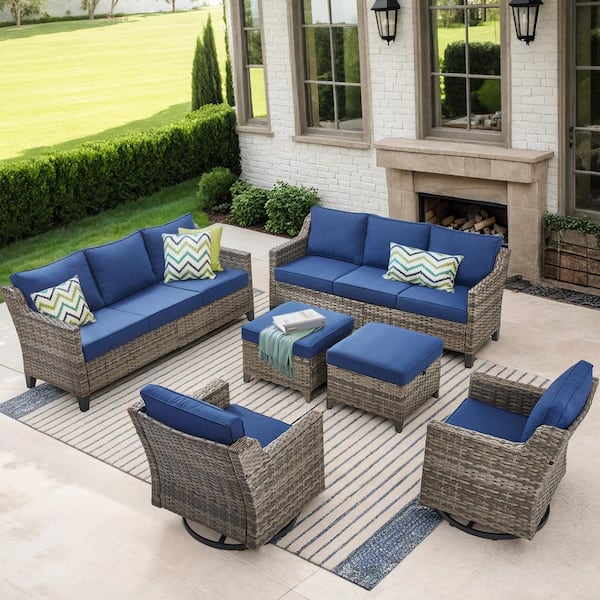 Buenaola Nyajiah 6-Piece Wicker Patio Conversation Set with Blue Cushions