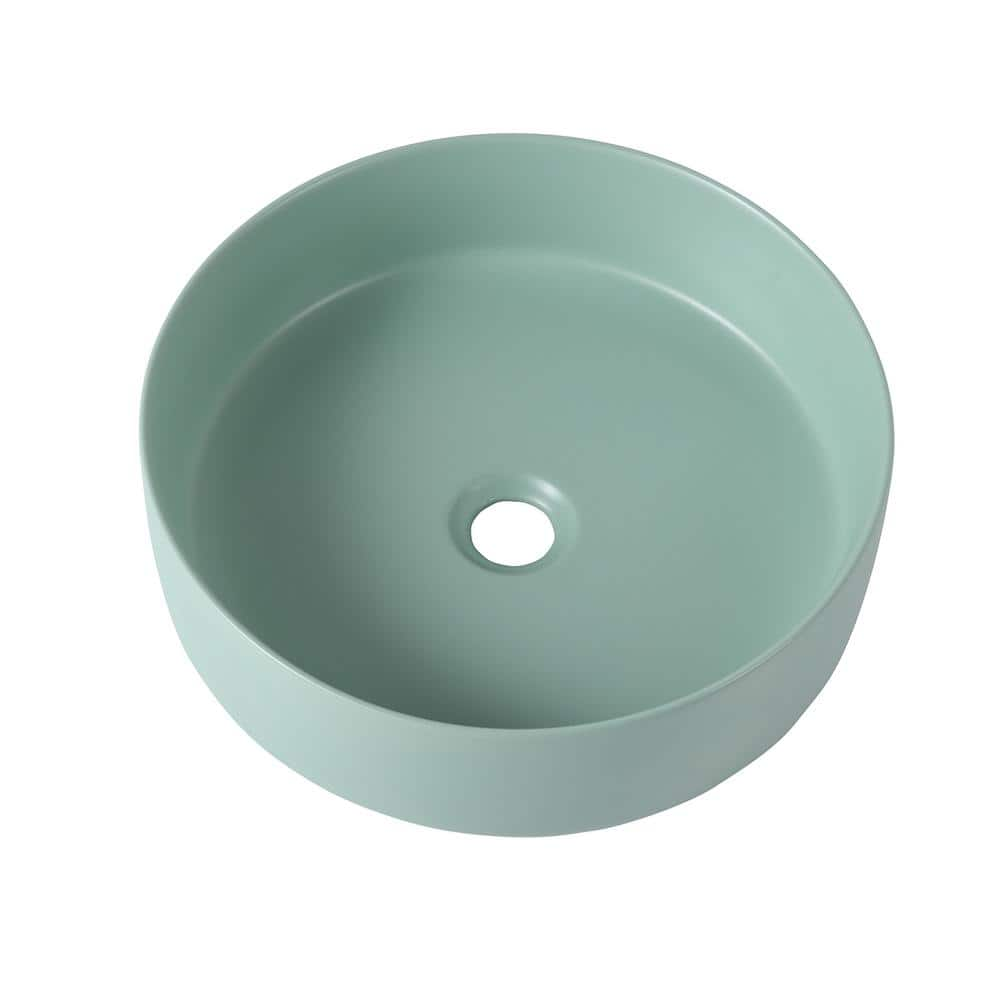 ART 15.75 in. L x 15.75 in. W x 4.75 in. H Bathroom Matte Mint Ceramic Round Vessel Sink Art Basin (without Drainer) -  INSTER, HDQNMYNBS005