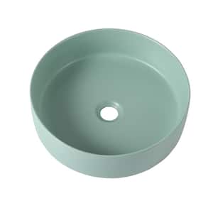 ART 15.75 in. L x 15.75 in. W x 4.75 in. H Bathroom Matte Mint Ceramic Round Vessel Sink Art Basin (without Drainer)