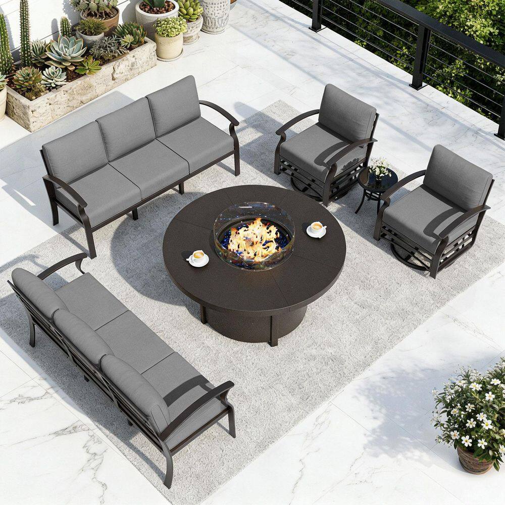 6-Piece Patio Aluminum Conversation Sofa Set with 48 in. 40,000BTU Round Fire Pit Table, 3-Seat Sofa and Gray Cushions price history on PriceWatchPro