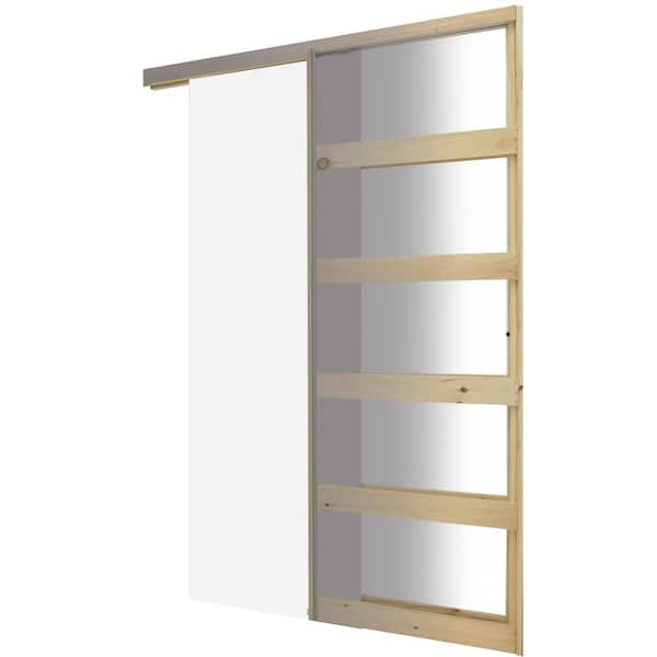 24 in. x 80 in. Flush No Bore SC White Primed Hardboard Interior Door Slab with Pocket Door Frame with Hardware Kit