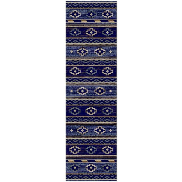 Mayberry Rug Hearthside Star Valley Lodge Navy 2 ft. x 8 ft. Woven Animal Print Polypropylene Rectangle Area Rug