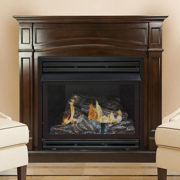 Pleasant Hearth 32,000 BTU 46 in. Full Size Ventless Propane Gas Fireplace in Cherry