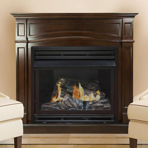 Pleasant Hearth 32,000 BTU 46 in. Full Size Ventless Natural Gas Fireplace in Cherry