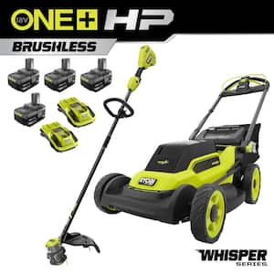 ONE+ 18V HP Brushless Whisper Series 20" Battery Self-Propelled Dual Blade Walk Behind Mower/Trimmer/Batteries/Chargers