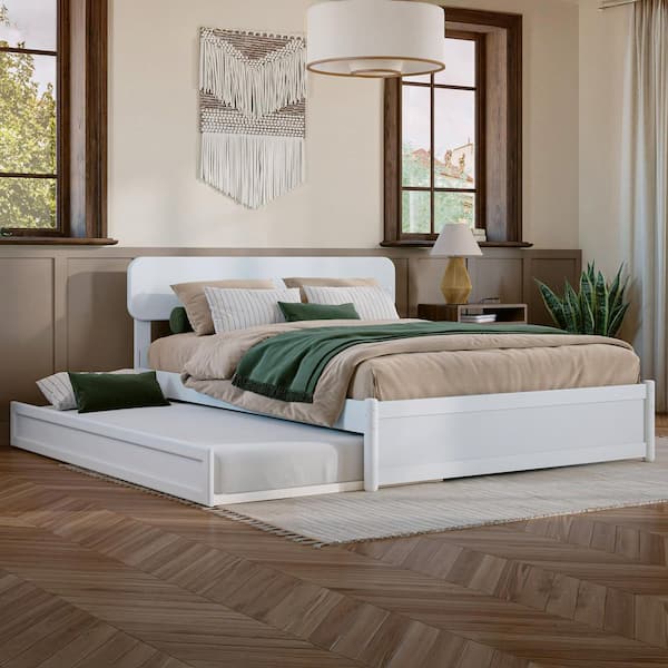 AFI Capri White Solid Wood Frame Full Platform Bed with Panel Footboard and Twin Trundle