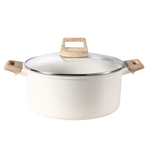 6 qt. White Granite Nonstick Stock Pot with Lid Soup Pot, Easy to Clean Non Stick Cooking Pot Cookware PFOA Free