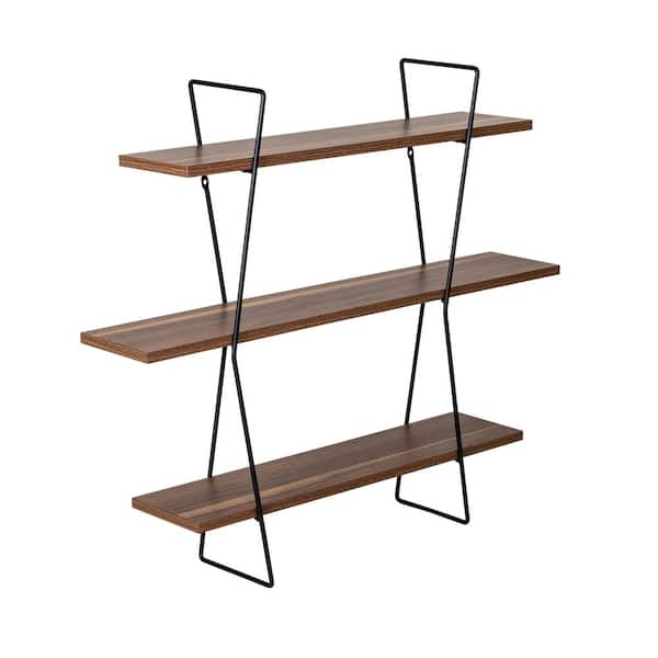 Honey Can Do 6.7 in. D x 31.5 in. W x 27.6 in. H Black Rustic Steel and Wood 3 Tier Decorative Metal Wall Shelves SHF 09344