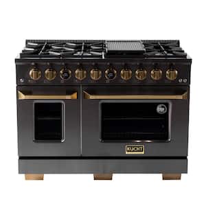 48 in. 8-Burners Double Oven Dual Fuel Range Propane Gas in Titanium Stainless Steel with Horus Digital Dial Thermostat
