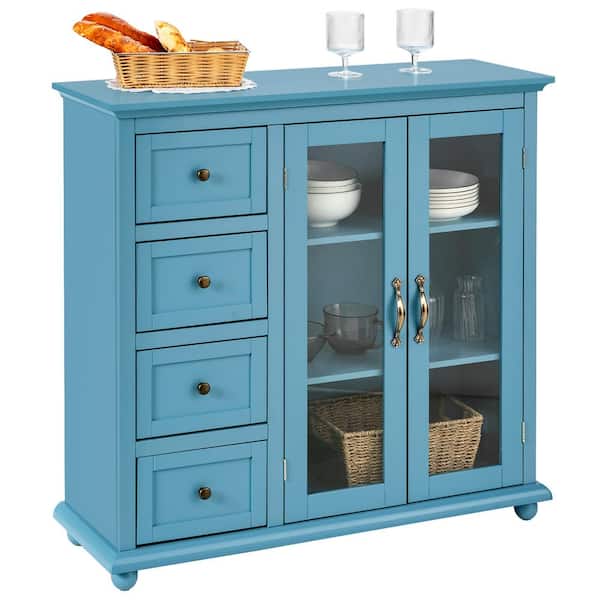 Costway Blue Buffet Sideboard Table, Small Storage Cabinet With Doors For Kitchen