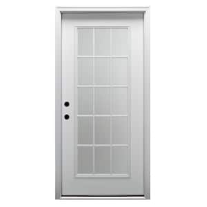 34 in. x 80 in. Right-Hand Inswing 15-Lite Clear Classic External Grilles Primed Fiberglass Smooth Prehung Front Door
