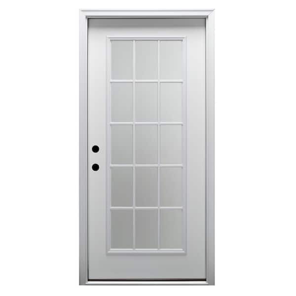 MMI Door 34 in. x 80 in. Right-Hand Inswing 15-Lite Clear Classic External Grilles Primed Fiberglass Smooth Prehung Front Door