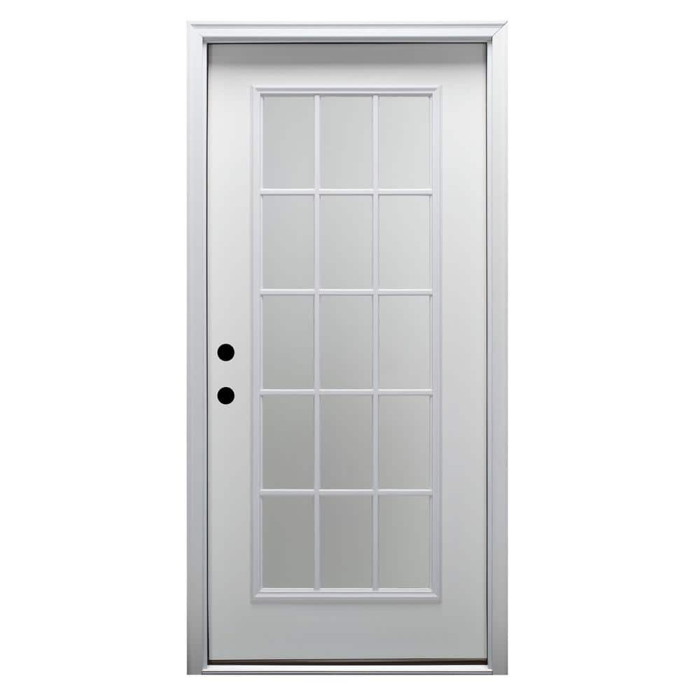 MMI Door 32 in. x 80 in. Classic Right-Hand Inswing 15-Lite Clear Low-E Primed Steel Prehung Front Door on 6-9/16 in. Frame