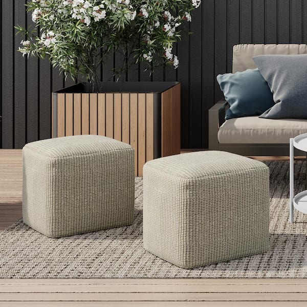 Simpli Home Zelma Square Woven Pouf in Cream and Natural Recycled PET  Polyester AXCODPF-368-NC The Home Depot