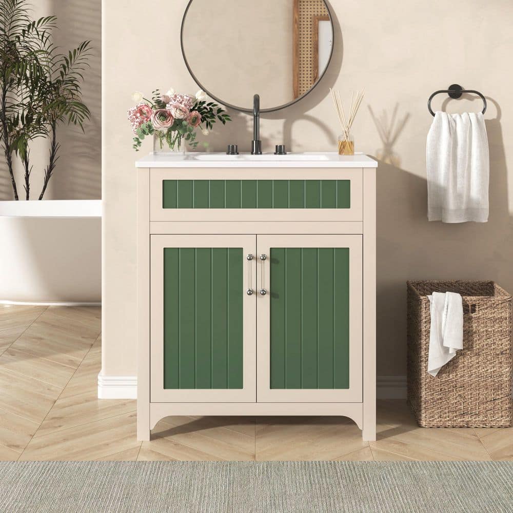 30 in. Single Sink Freestanding Green Bath Vanity with White Ceramic Sink Top price history on PriceWatchPro